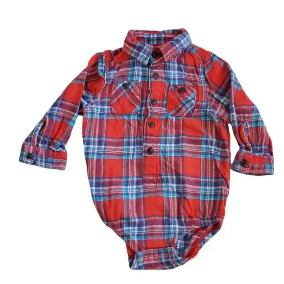 2 FOR $5 SALE Boy's 24 Month Red And Blue Plaid Flannel One Piece Top - Picture 1 of 7
